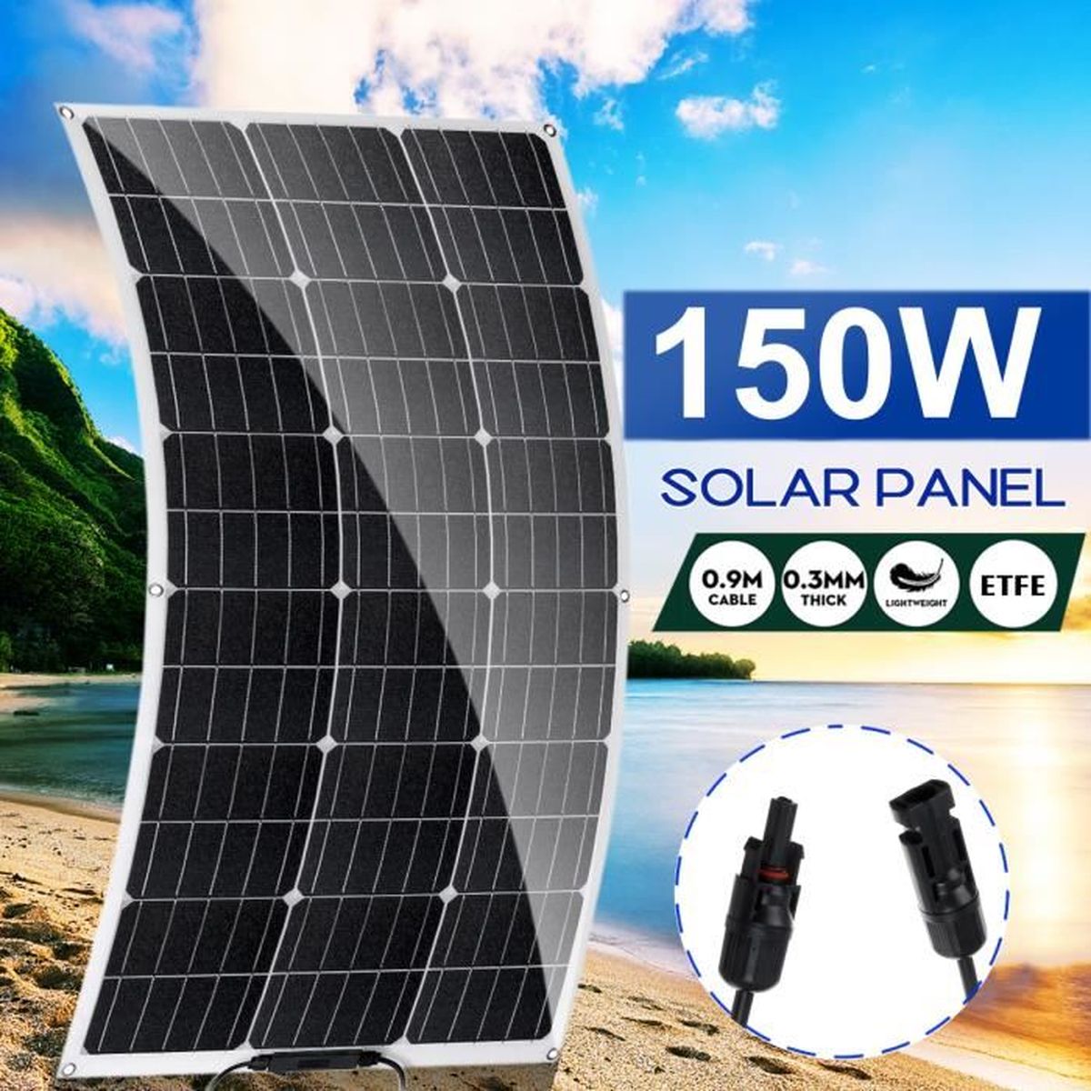 abris de jardin DCHOUSE Lot de 4 panneaux solaires monocristallins 150 W 17 V bateau haute efficacité photovoltaïque mono cellule solaire 150 W Idéal pour camping-car 