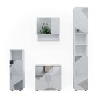 Ensemble de meubles de salle de bain Irma, 4 pièces, avec armoire haute, Blanc brillant avec inserts, Vicco