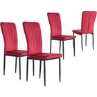 ATHM DESIGN Lot de 4 - Chaise BONY Rouge - assise Velours pieds Metal