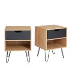 BAÏTA Lot de 2 tables de chevet DUO noir et effet chêne 1 tiroir 40cm - Bois