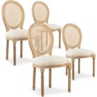 INTENSE DECO Lot de 4 chaises médaillon Louis XVI Cannage Rotin tissu Beige