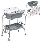 DREAMADE 4 en 1 Table à Langer Bébé avec Baignoire 20L Pliable, 4 Roulettes Verrouillables et Plateau de Rangement, 0-12Mois, Gris