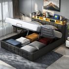 KILISKY Lit coffre 160 x 200 cm, Lit Double rembourré avec Rangement et Fonction hydraulique, lit Deux Places avec USB et LED, PU,Noir