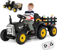 Tracteur Électrique Enfant 12V 7Ah- GOPLUS - avec Télécommande et Remorque Amovible - Charge 30KG - Effet Musique/Sonore - Noir