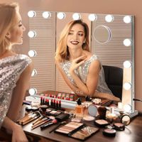 Fixation Murale Ou Table Miroir Coiffeuse Hollywood FENCHILIN 58x46cm - LED RGB 3 Tons - Verre Trempé - Tactile Miroir Maquillage Tactile Verre Trempé