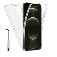 Pour Apple iPhone 12 Pro Max 6.7": Coque Avant et Arrière Silicone 360° protection intégrale + mini Stylet - TRANSPARENT