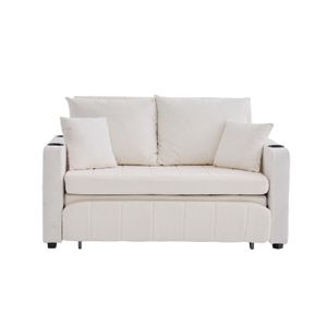 Canapé-lit 2 Places Convertible En Lit - Tissu Chenille, Charge 280 Kg, Avec Coussins Et Poche Rangement