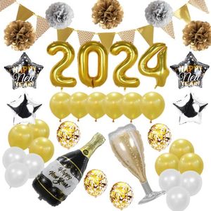 BALLON DÉCORATIF  Décorations De Bonne Année 2024, Decoration Nouvel An 2024 Avec Champagne Étoile Ballons En Aluminium, Bannière, Latex Ballo[n7106]