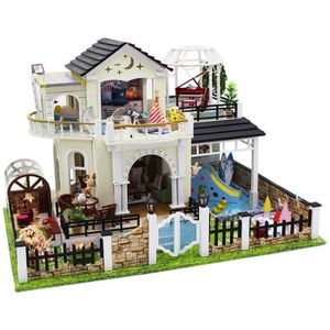 P Prettyia Miniature Dollhouse Kit en Bois Mod/èle de Villa en Bord de Mer Fait /à la Main Cadeau Cr/éatif pour Les Enfants et Les Adultes
