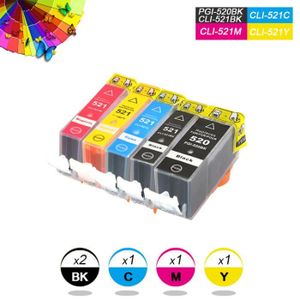 2 Cartouches D'encre Cyan Compatibles Canon CLI-521C / 521XLC - 10,5ml, Pour Imprimantes PIXMA