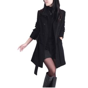 Manteau Long Chaud Noir Avec Ceinture - Taille Unique - Laine - Neuf Sans étiquettes