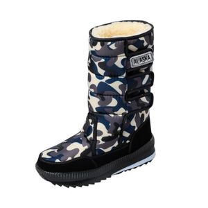 CHAUSSURE - BOTTE Bottes de neige pour hommes d'hiver plate-forme bottes moto imperméables en peluche épaisses chaussures mi-mollet chaudes Bleu
