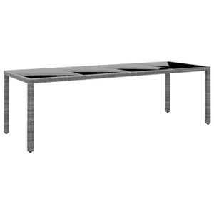 TABLE DE JARDIN  Meuble Table de jardin - 250x100x75 cm - Verre trempé et Résine tressée 47.5 KG