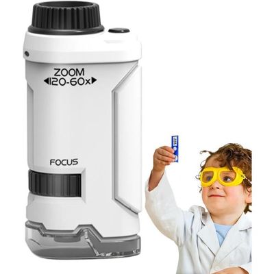 Microscope De Poche Enfants 60x-120x Avec LED & UV – Mini Microscope Portable + 5 Lames Incluses