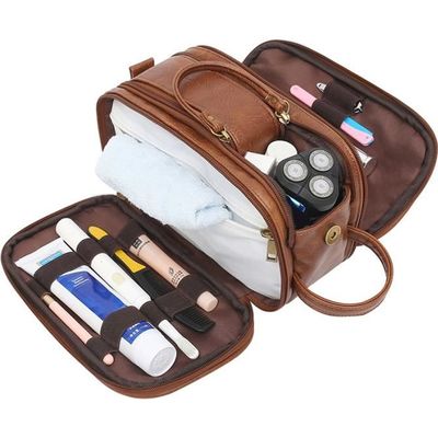 Trousse de Toilette pour Homme avec Grande Capacité Imperméable PU 26.5 x  15 x 16 cm Marron Marron - Cdiscount Bagagerie - Maroquinerie