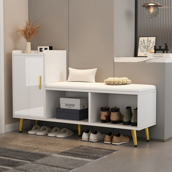 Meuble Chaussures Blanc Armoire Entr e Avec Si ge Rembourr Porte 
