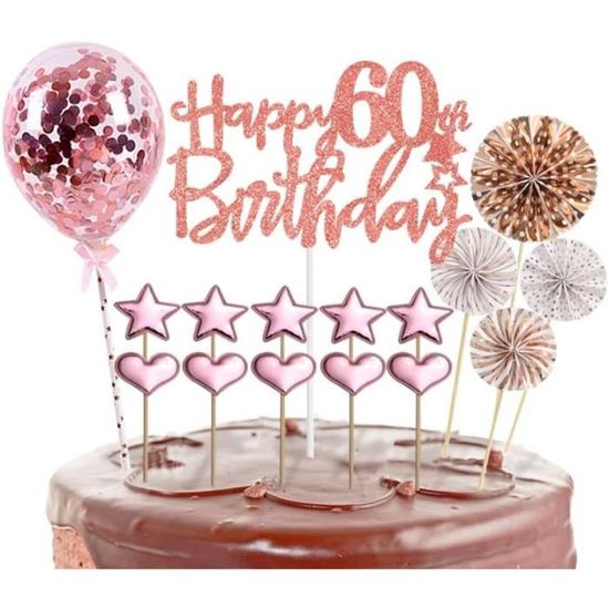 Decoration Gateau Anniversaire 60 Ans,Happy Birthday Cake Topper,Cupcake  Topper Pour Décorer Gâteau D'Anniversaire Fête Pou[u1200] - Cdiscount Maison