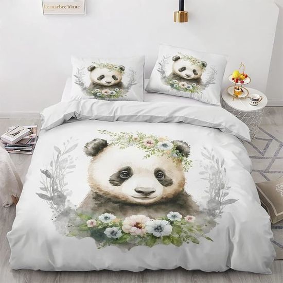 Parure De Lit 160X200 Panda, Housse De Couette Fleurs 2