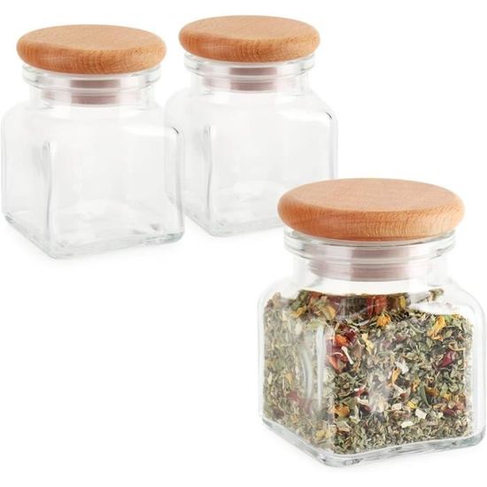 Lot De 3 Bocaux Conservation 1500ml Avec Couvercle Bambou - Verre Borosilicaté, Hermétique - Écologique Et Design