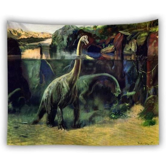 Tapisserie Murale Dinosaure Drôle 200x150 Cm - Décoration Forêt Verte, Animaux Sauvages - Pour Salon, Chambre