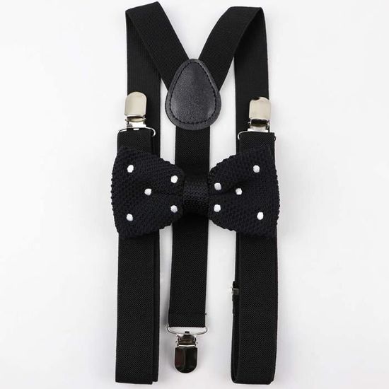 Bapteme Garcon DEBAIJIA Ensemble Bretelles Et Nœud Papillon Enfant 1-8 Ans - Bleu Marine - Coffret Cadeau - Forme Y Élastique Noeud Papillon Bois