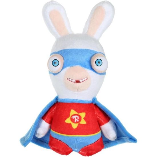 LAPINS CRETINS Peluche Super-Héros Rouge Sonore - 18 cm