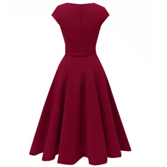 Robe Cocktail Mariage Vintage DRESSTELLS - Robe Casual Femme Col Rond Manches Courtes