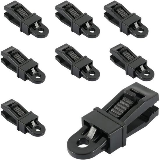 Lot De 24 Grands Clips à Bâche Avec Fermeture Coulissante - Pour Fixer Tentes, Bâches, Auvents, Couvertures - Noir Résistant