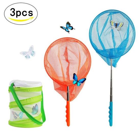 Filets à Papillons Télescopiques - Lot 2 Filets + 2 Seaux Pliables - Pour Enfants Et Adultes - Pêche, Plage, Jardin