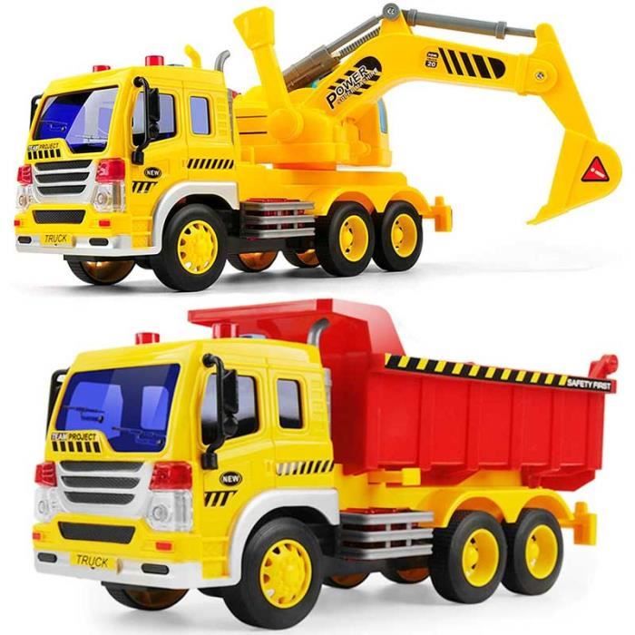 Jouet Camion Pelleteuse Voiture Excavatrice pour Enfant 3 4Ans Benne Vehicule de Chantier Tracteur Grue de Construction avec Lumière