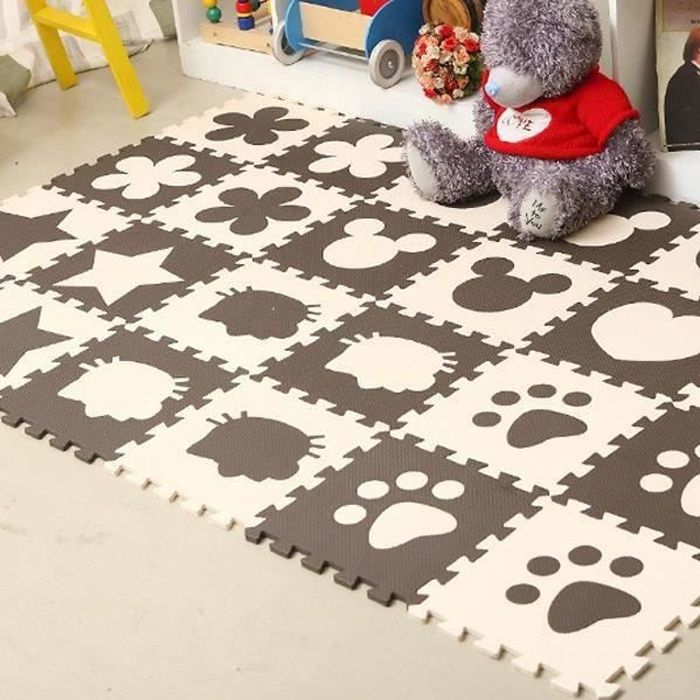 HHENGDAFS-Puzzle tapis mousse Beige and Marron bébé 24 dalles 32.5*32.5*1cm enfant bas âge