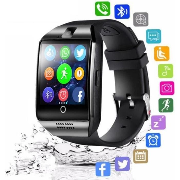Q18 Montre Connectée, Bluetooth Smart Watch Etanche Montre Intelligente avec Caméra Montre Téléphone Sports Bracelet (Noir))