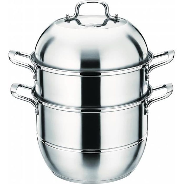 Cuiseur à vapeur / Couscoussier en inox avec 3 étages plateaux - Diamètre 24cm