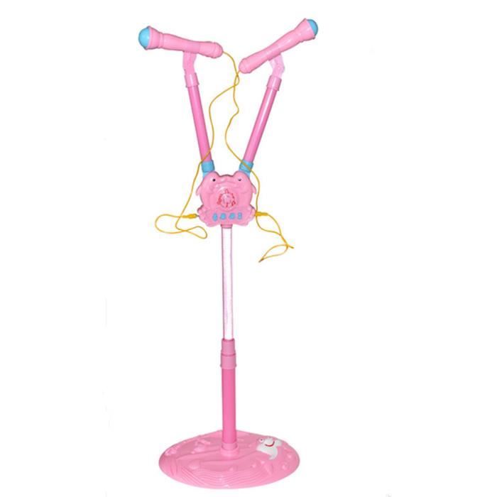 JEU D'ADRESSE Enfants Filles Mp3 Karaoké Rose Double Microphone Support Réglable Lumière Son XMAS ke1870