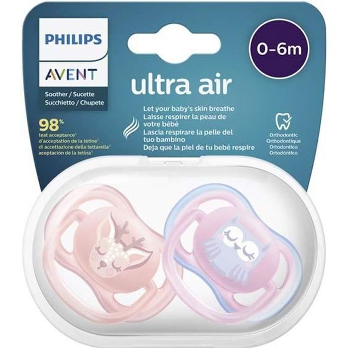 Avent Sucette Symétrique Ultra Air +0m Hibou Lot de 2