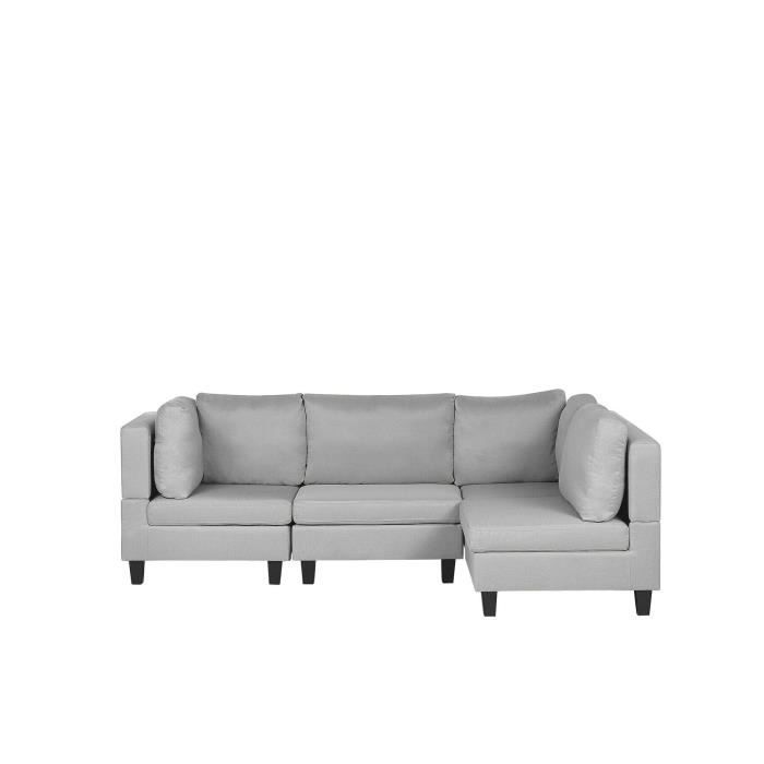 Canapé angle modulable 4 places en tissu gris clair FEVIK