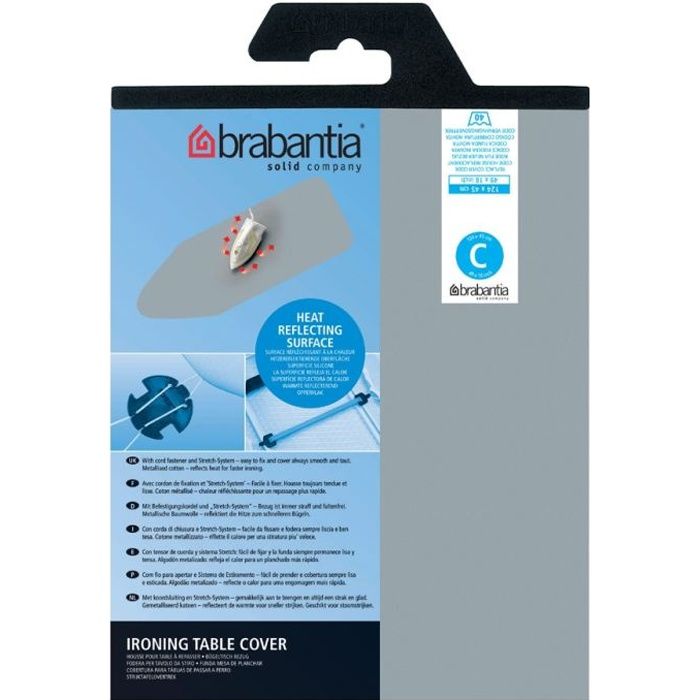 BRABANTIA Housse pour table à repasser - 124 x 45 cm - Gris métallisé