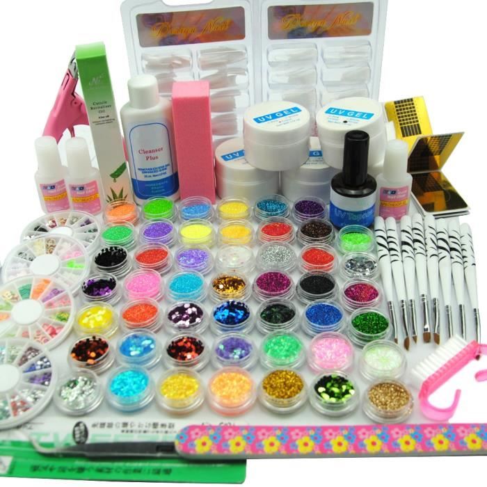 Coscelia Nail Art Kit Manucure Acrylique Gel UV Paillettes Base Primer Top Coat Decors Faux Ongles Primer Strass Outils Manucure