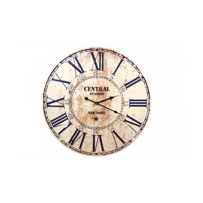 Horloge Ancienne Metal Central Station New York 58cm - Blanc - Décoration D'autrefois