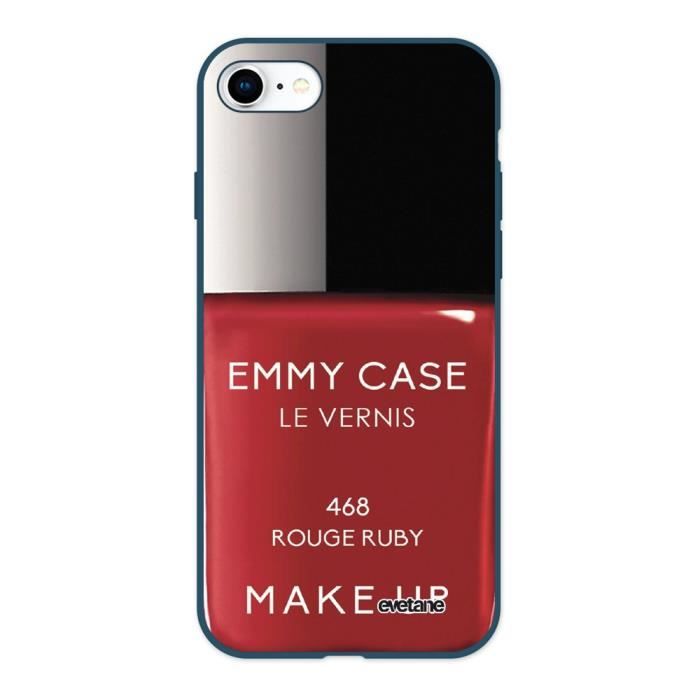 Coque iPhone 7/8 Silicone Liquide Douce bleu marine Vernis Rouge Ecriture Tendance et Design Evetane.