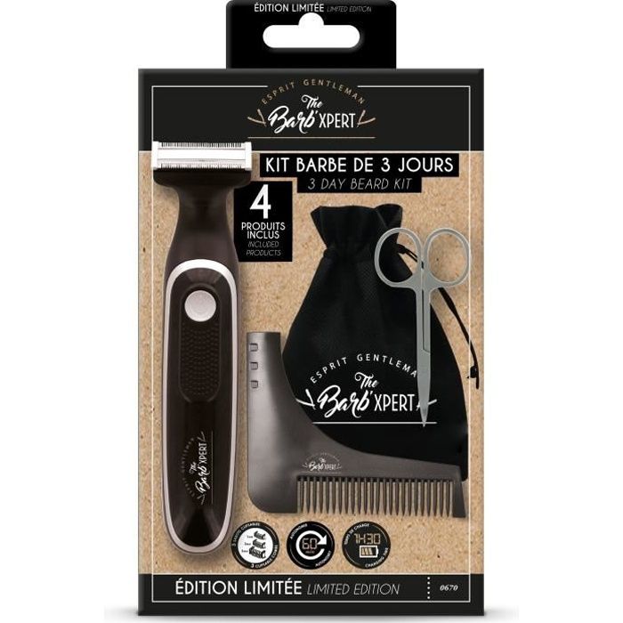 FRANCK PROVOST OP0670 - Kit barbe 3 jours : Tondeuse hybride, Ciseaux barbe et moustache, Peigne sculptant - Pochette Barb'Xpert