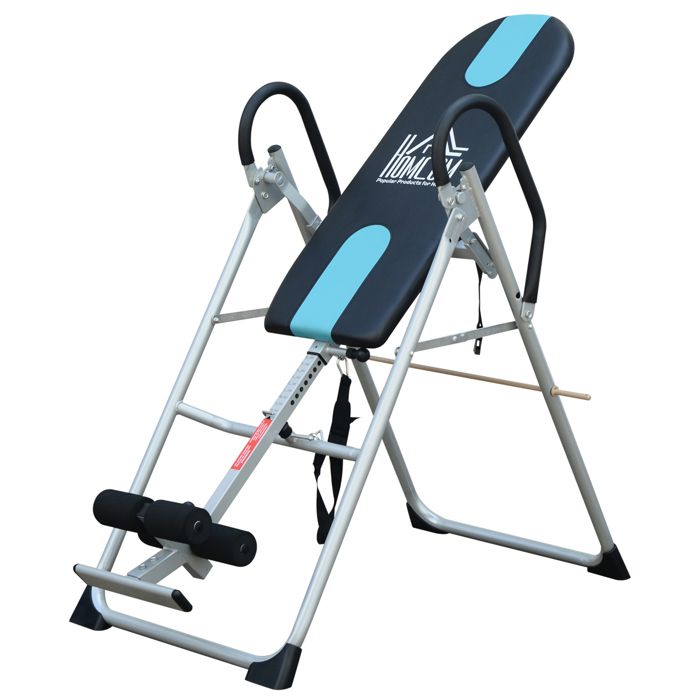 Table d'inversion de musculation pliable ceinture de sécurité réglable acier coloris argent noir neuf 53