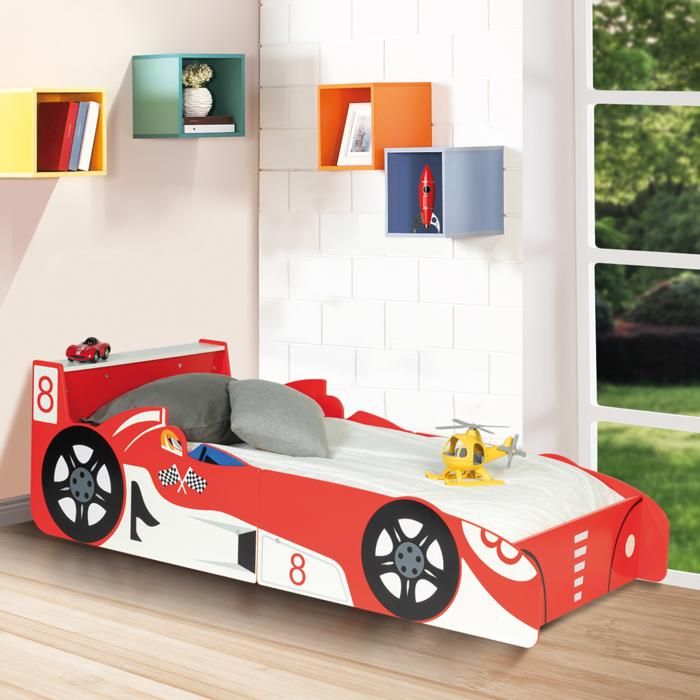 ID MARKET - Lit voiture formule 1 rouge TEDDI 140x70cm