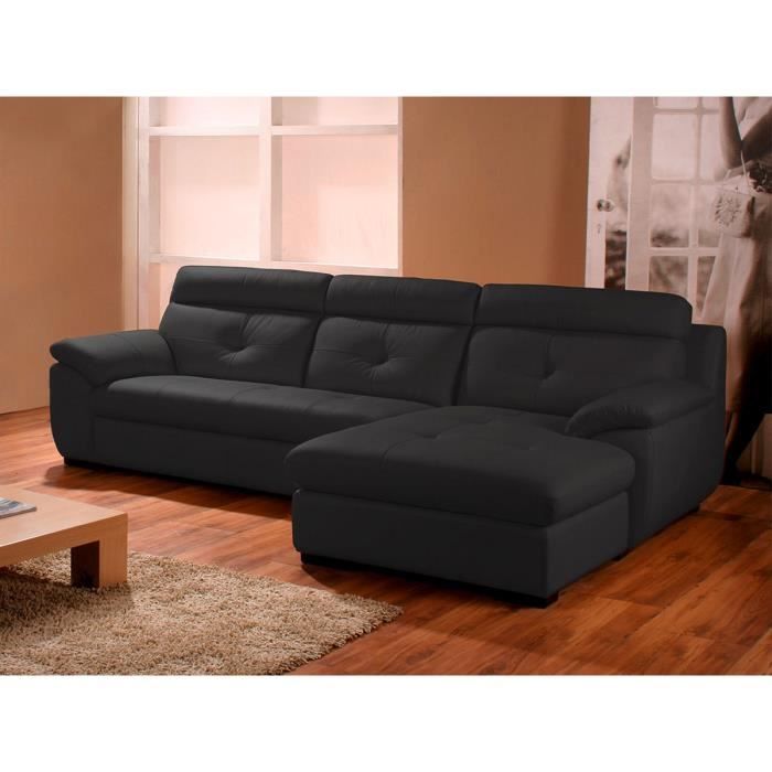 Canapé d'angle droit en cuir prestige noir DANA