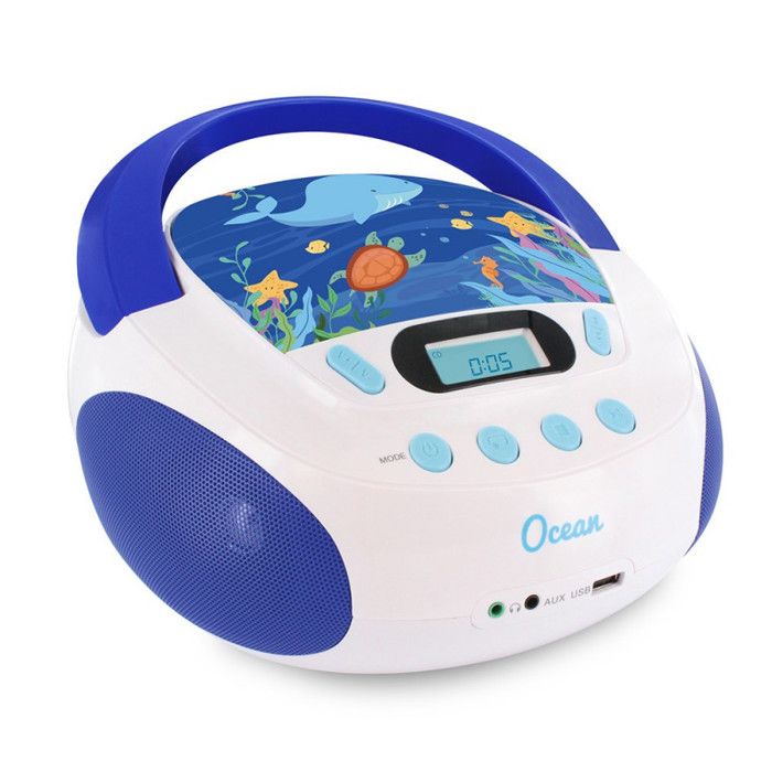 Lecteur CD MP3 Ocean enfant avec port USB - Blanc et bleu - METRONIC 477170