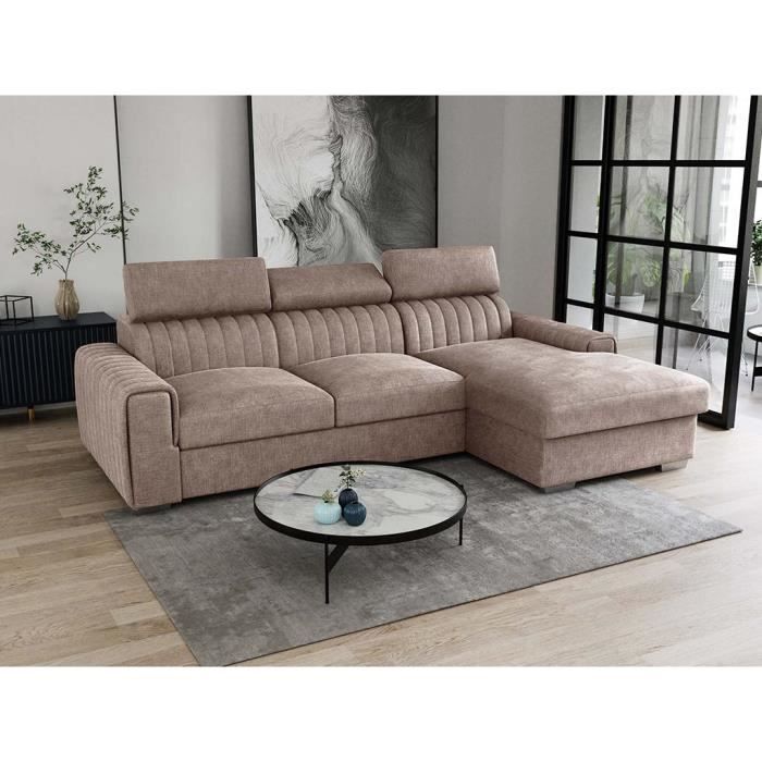 Canapé d'angle convertible en tissu beige LARICA de PASCAL MORABITO - Angle droit