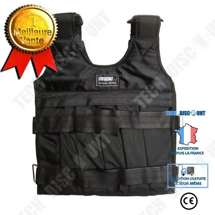 TD® 10KG de chargement Gilet d'exercice boxe entraînement Poids Veste lestée réglable (Creux sans plaque en acier) L0047