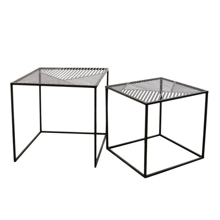 2 Tables d'appoint design industriel en métal Riga - Noir