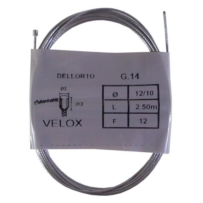 Câble de gaz VELOX mobilette cyclomoteur vintage ADAPTABLE DELL ORTO acier 1.2 m 2.5 mm embout