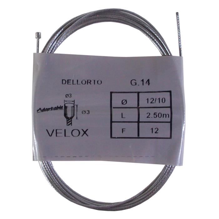 Câble de gaz VELOX mobilette cyclomoteur vintage ADAPTABLE DELL ORTO acier 1.2 m 2.5 mm embout
